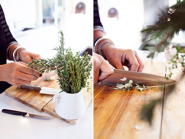 Chop the garlic and rosemary together so both the flavours mingle with each other before marinating the veal with it