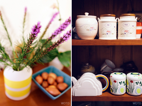 Very cute Israeli kitchen jars Hadas inherited from her Grandmother. From left to right it says: Olives, Tea and Coffee