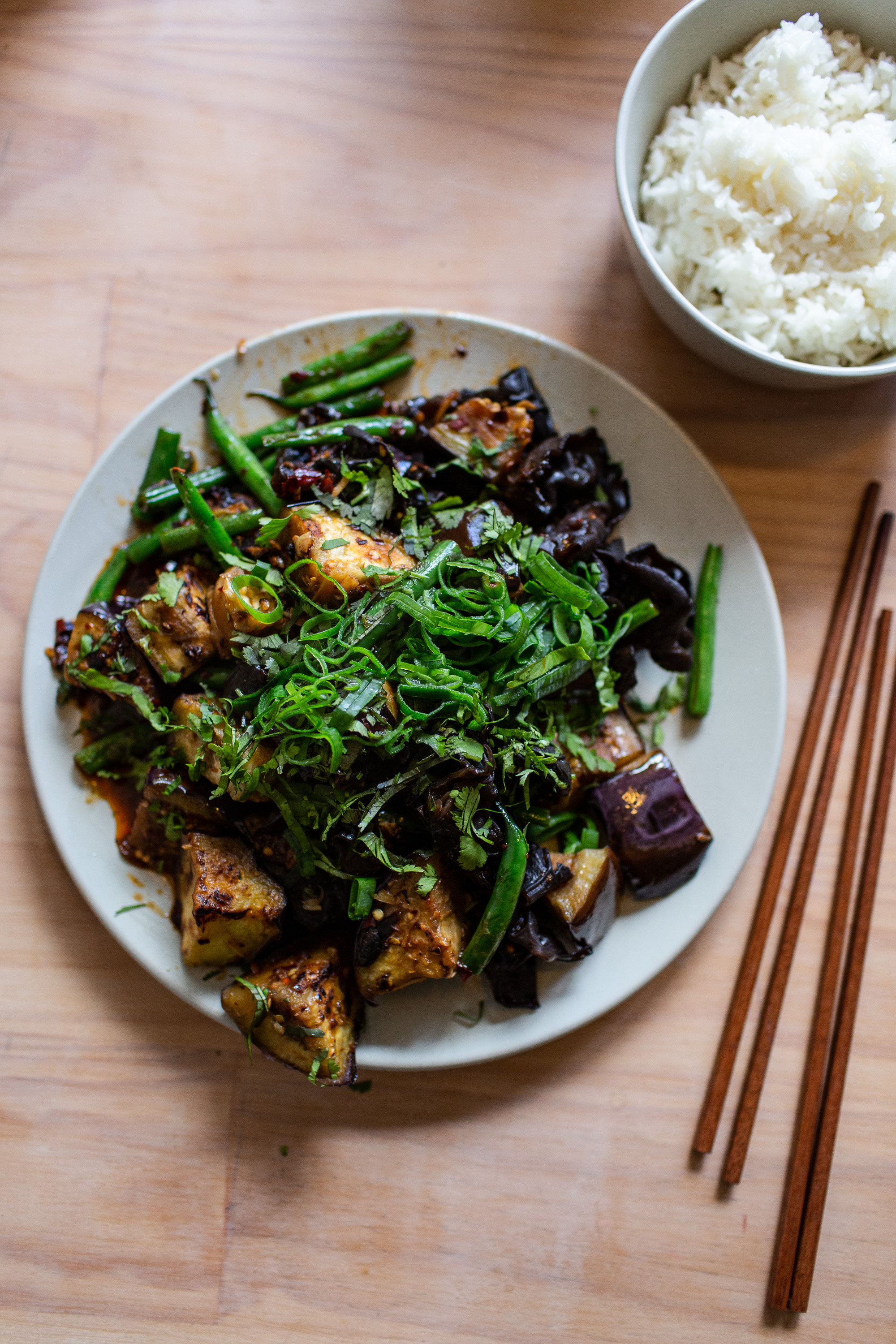 Stir Fried Eggplant with Green Beans Who Does the Dishes